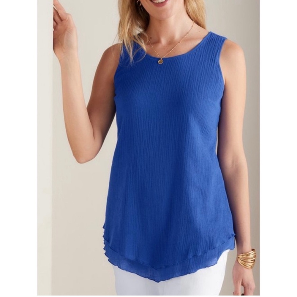Soft Surroundings Siesta Key Crinkle Asymmetrical Tank Top Size S Blue
